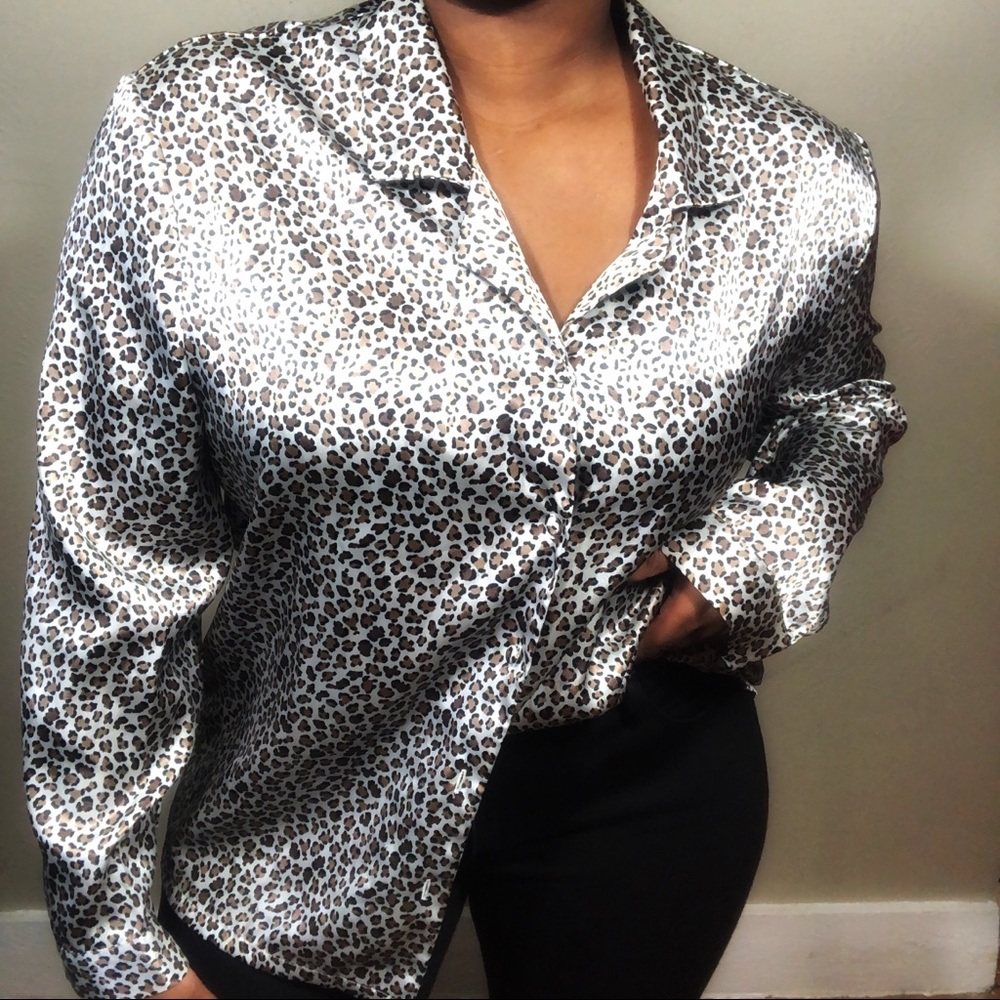 Pajama Style Satin Button Down Shirt size 14